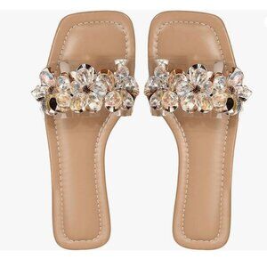 Rhinestone Flower Clear Strap Sandals